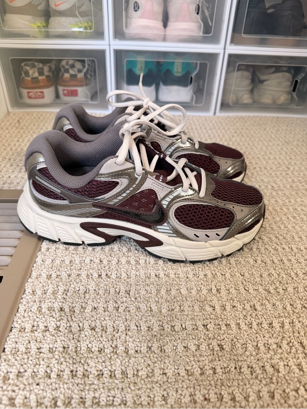 Nike Women's Burgundy and Gray Mesh Running Sneakers